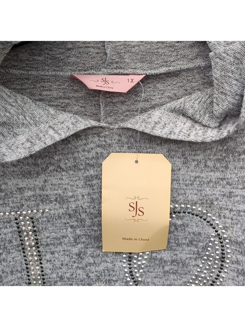 SJS Womens Gray Love Rhinestone Hoodie Plus Size 1X - Picture 2 of 7